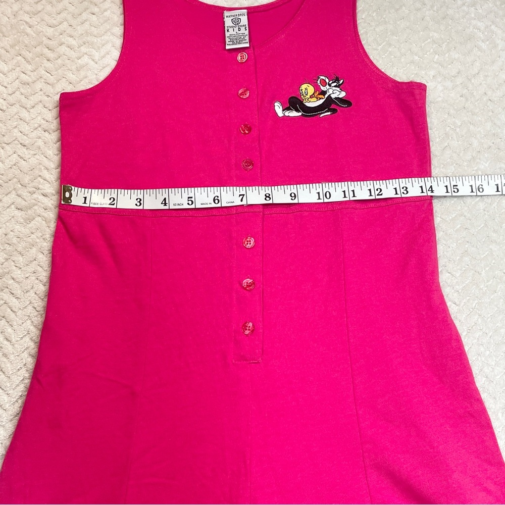 Warner Bros 1994 Looney Tunes Embroidered Pink Romper Girls Large 90s Kidcore - Picture 10 of 12